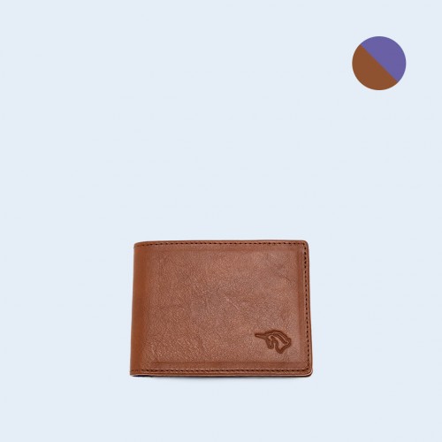 Skórzany portfel męski - SLOW Slim Wallet cognac/sapphire